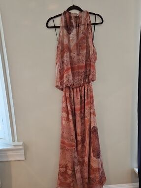 H&M Sleeveless Floral Boho Maxi Dress in Dusty Rose, Size S